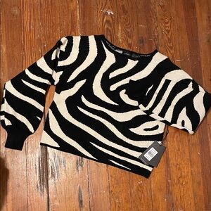 Cyrus Black and White Zebra Print Crop Sweater